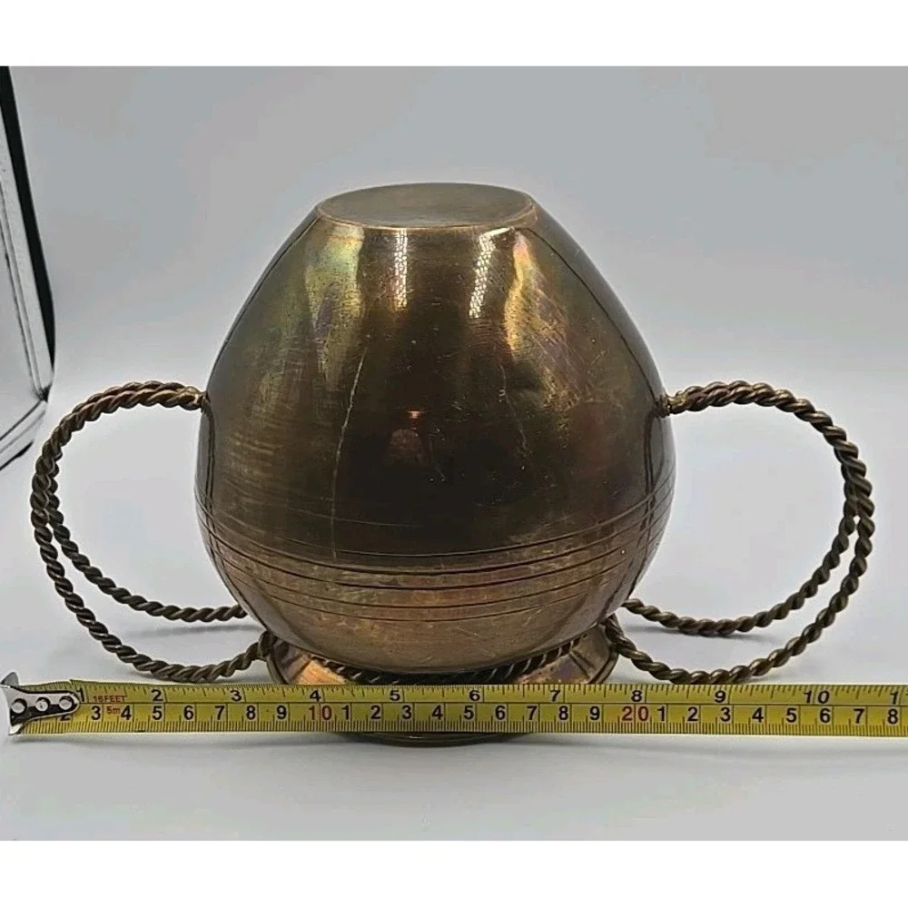 MCM Brass Vase Twisted Wire‎ Handles 6